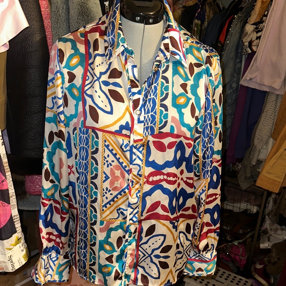 Zara Multicolor Geometric Button-Up Shirt